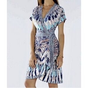 NWT BCBG MAX‎ AZRIA Paisley Blue Printed Wrap Dress, Size Medium